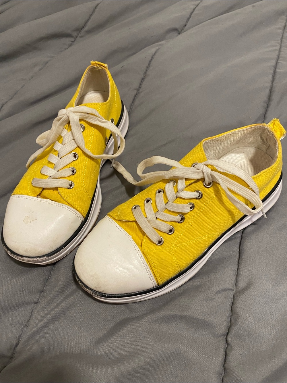 Bright Yellow Canvas Lace-Up Women's Sneakers with White Toe